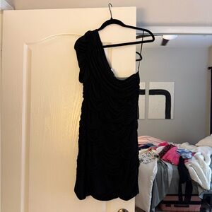 Black One-Shoulder Ruched Dress